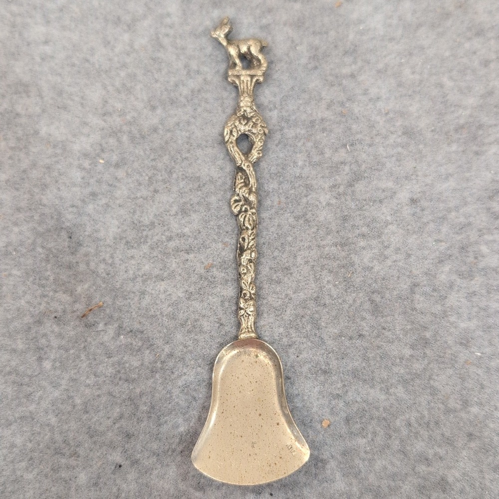Vintage Figural Deer Souvenir Spoon Bell Shaped Bowl Ornate Silver Tone Metal - Picture 2 of 7
